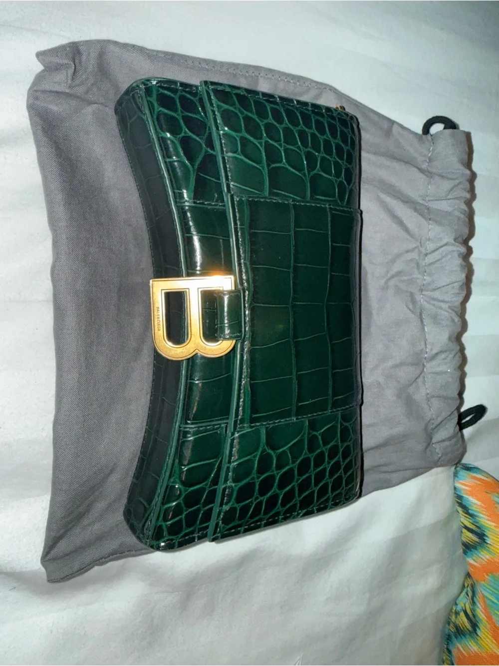 Balenciaga Hourglass Croc-Embossed Leather Crossbody Bag in Dark Green